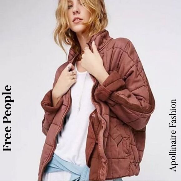 FREE PEOPLE DOLMAN PUFFER JACKET IN CHERRY COLA LARGE NEW - Picture 1 of 7